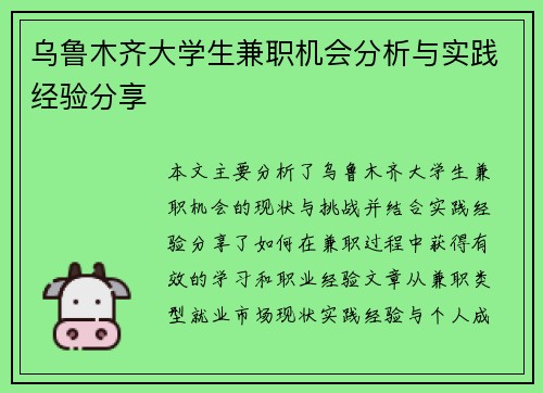 乌鲁木齐大学生兼职机会分析与实践经验分享