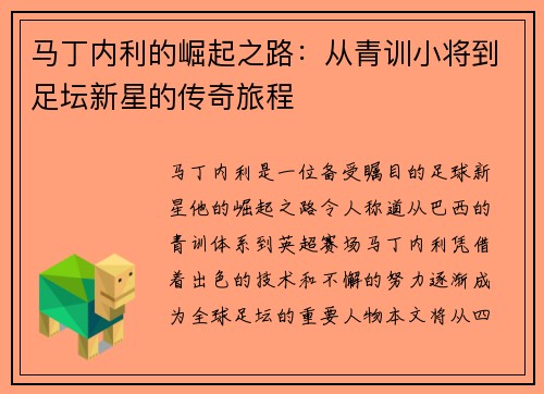 马丁内利的崛起之路：从青训小将到足坛新星的传奇旅程