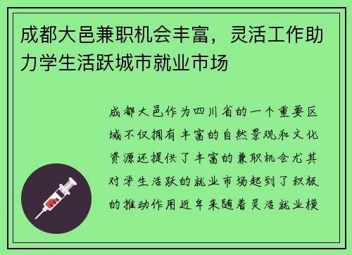 成都大邑兼职机会丰富，灵活工作助力学生活跃城市就业市场